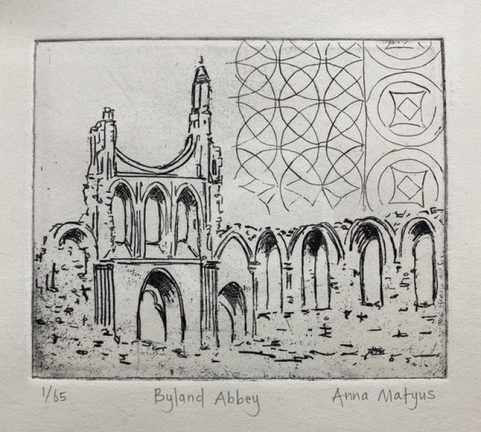 Byland Abbey - Miniature Etching Limited Edition by Anna Matyus