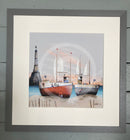Copper and Tin by Gary Walton Limited Edition Print Two boats and a lighthouse framed