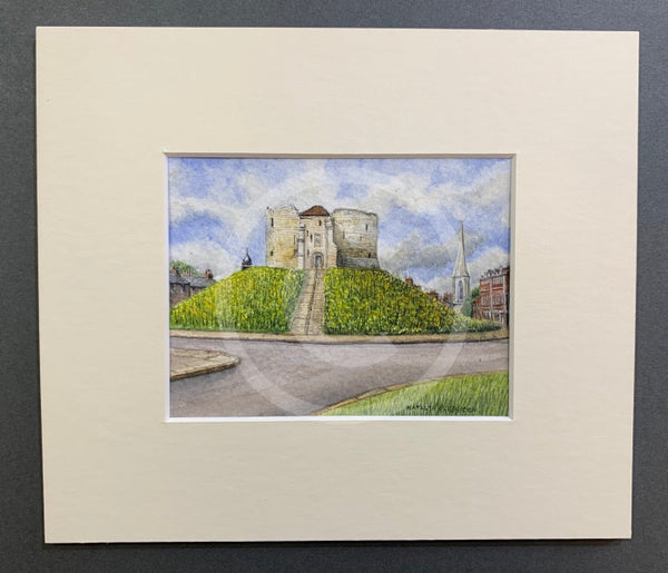 Daffodils on Clifford's Tower, York - Natalja Olejnicka ORIGINAL WATERCOLOUR