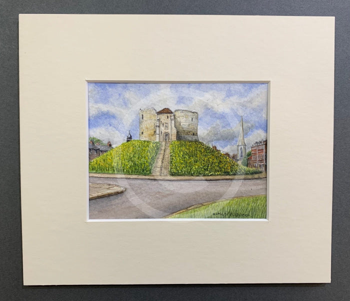 Daffodils on Clifford's Tower, York - Natalja Olejnicka ORIGINAL WATERCOLOUR