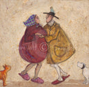 Dancing in Our Slippers Gallery Remarque Edition by Sam Toft — Ernest and Violet dancing together in their slippers, Doris the dog and Stripes the cat watching on, mounted fine art print with hand-drawn remarque by Sam Toft
