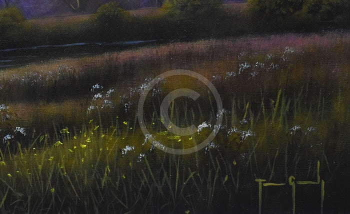 Dawn Skies Reflecting (23.5 x 23.5 ") ORIGINAL PAINTING by Terence Grundy Closeup of artist signature 