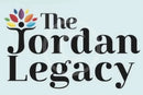 The Jordan Legacy logo featuring stylized black text and a colorful flower-like emblem on a pale blue background.