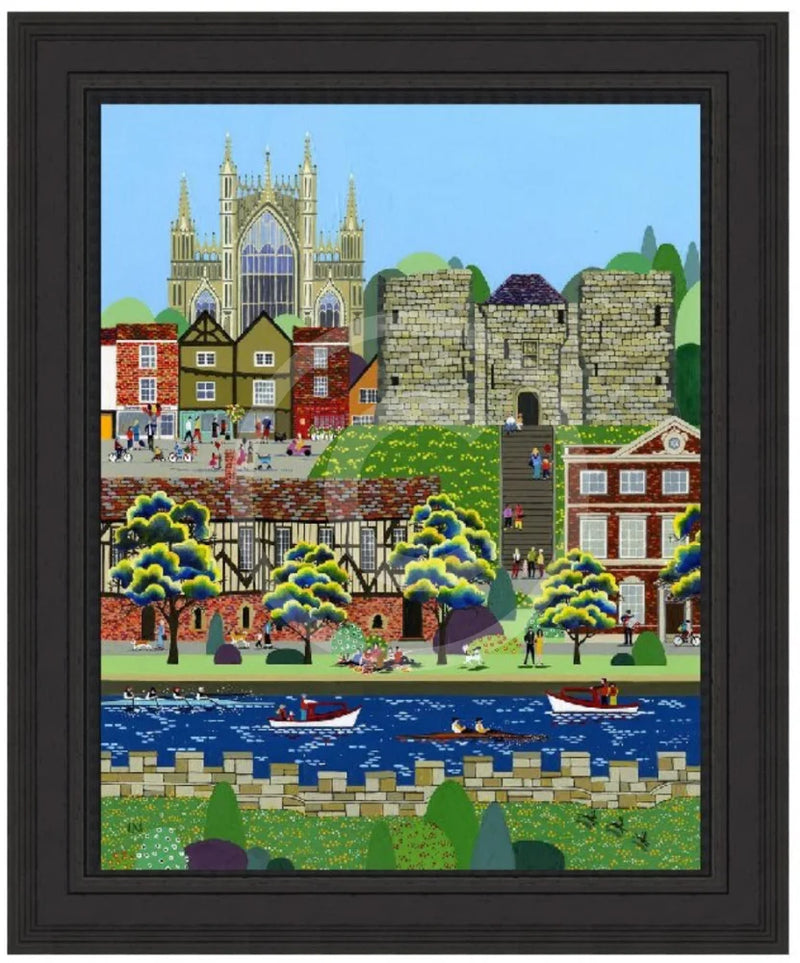 York East Wing - embellished print in black frame, by Linda Mellin