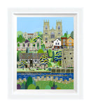 York (West Wing) a large embellished contemporary cityscape of the historic City of York by Linda Mellin. A colourful modern art print for the home features York Landmarks including York Minster.

