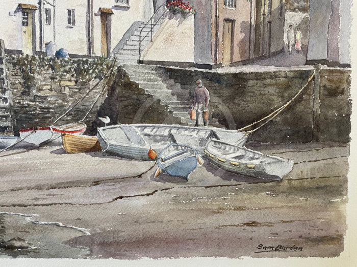 Evening Rest, Polperro, Cornwall - Sam Burden ORIGINAL WATERCOLOUR detail