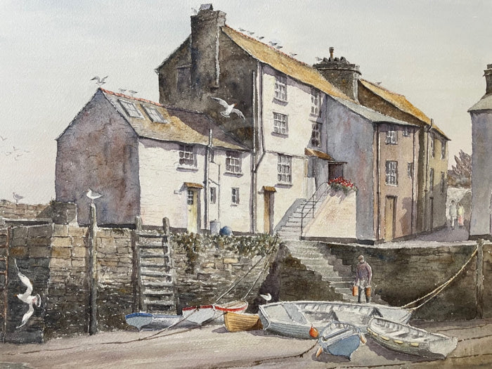 Evening Rest, Polperro, Cornwall - Sam Burden ORIGINAL WATERCOLOUR detail