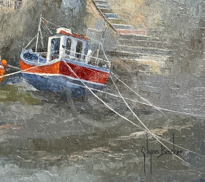 Finding Shelter, Staithes - ORIGINAL Oil Painting on Canvas by Glynn Barker