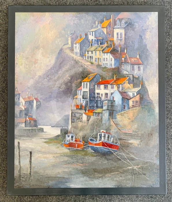 Finding Shelter, Staithes - ORIGINAL Oil on Canvas by Glynn Barker