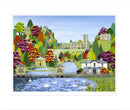 Fountain's Abbey & Studley Royal art print by Linda Mellin. A colourful contemporary picture of Fountains Abbey near Ripon featuring the Abbey Ruins and the water garden. 