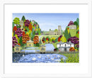 Fountain's Abbey & Studley Royal art print by Linda Mellin. A colourful contemporary picture of Fountains Abbey near Ripon featuring the Abbey Ruins and the water garden.  Framed