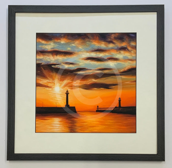 Harbour Light 1 (detail) by Mark Braithwaite- Whitby Harbour  Framed 40x40cm 