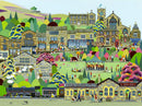 Howarth By Linda Mellin. Colourful, contemporary art print for the home features: Top Withens, Bronte Parsonage &  Keighley and Worth Valley Railway steam train.
