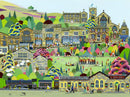 Howarth By Linda Mellin. Colourful, contemporary art print for the home features: Top Withens, Bronte Parsonage &  Keighley and Worth Valley Railway steam train.