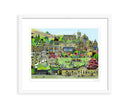 Howarth By Linda Mellin. Colourful, contemporary art print for the home features: Top Withens, Bronte Parsonage &  Keighley and Worth Valley Railway steam train. Framed.