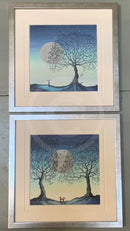 Hope Moon I and II by Catherine Stephenson Mounted Miniature framed in pewter cube