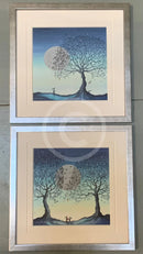 Hope Moon I and II by Catherine Stephenson Mounted Miniature framed in pewter cube