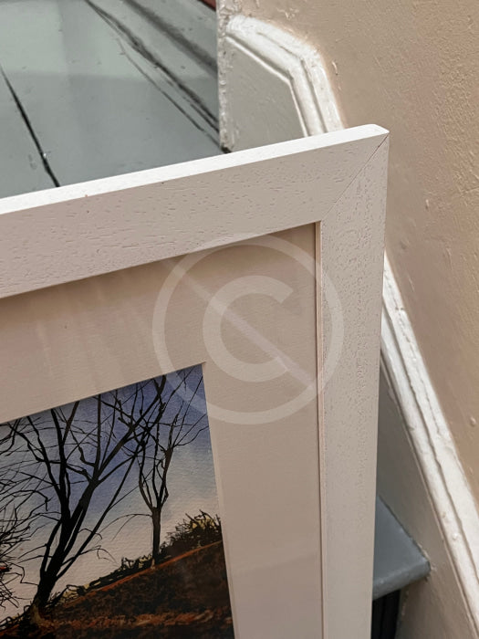 Framed in a White Wooden frame with an off white bevelled mount, January Light. 