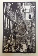 Lady Pecketts Yard, York - Hand Printed Linocut by Drawneup Navy Ink