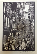 Lady Pecketts Yard, York - Hand Printed Linocut by Drawneup Navy Ink
