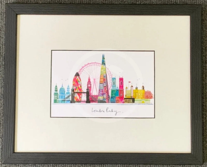 London Baby Skyline Print by Ilona Drew Black Frame 
