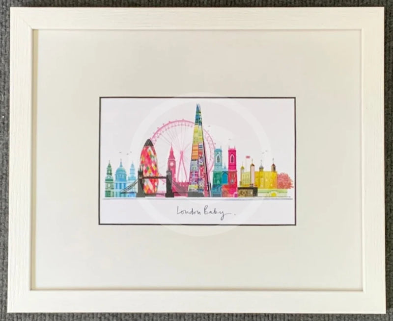 London Baby Skyline Print by Ilona Drew White Frame 