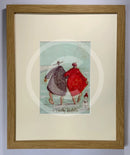 Meet the Mustards: A Chilly Paddle by Sam Toft mounted miniature Framed in Small Cube Oak Mounted Print