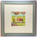 Meet the Mustards: A Good Bit of Gossip by Sam Toft mounted miniature Framed in Nordic Blue (C) Mounted Print