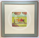 Meet the Mustards: A Good Bit of Gossip by Sam Toft mounted miniature Framed in Nordic Blue (C) Mounted Print
