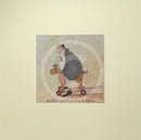 Meet the Mustards: Another Grand Adventure Begins by Sam Toft, mounted miniature print. A fun print of a man sitting on a toy dog with wheels taking his own black and white dog on an adventure. 