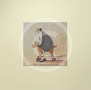 Meet the Mustards: Another Grand Adventure Begins by Sam Toft, mounted miniature print. A fun print of a man sitting on a toy dog with wheels taking his own black and white dog on an adventure. 