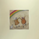 Meet the Mustards: The Best Things Happen When You're Dancing by Sam Toft, mounted miniature print. A fun picture of a couple, Mr Mustard and his wife Violet are dancing under a rainbow with their black and white dog Doris. 