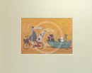 Big Doggie Taxi by Sam Toft, mounted miniature print, lots of dogs including Dalmatian and Jack Russell 