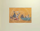 Big Doggie Taxi by Sam Toft, mounted miniature print, lots of dogs including Dalmatian and Jack Russell 