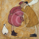 Meet the Mustards: Big Smackeroo by Sam Toft, mounted miniature print. A fun picture of a couple having  a kiss whilst their black and white dog Doris looks on.