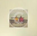 Meet the Mustards: Bums on Seat by Sam Toft, mounted miniature print. A couple sat on a bench with a black and white dog looking out, enjoying the view.