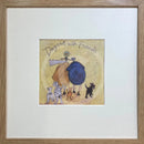 Meet the Mustards: Days Out With Friends by Sam Toft, mounted miniature print. A fun picture of a couple linking arms going for a walk with an entourage or animals. Framed in oak.