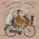 Meet the Mustards: The Doodle Express by Sam Toft, mounted miniature print. A fun picture a man called Mr Mustard taking his entourage of poodles (Doodles) on a bicycle ride.