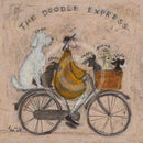 Meet the Mustards: The Doodle Express by Sam Toft, mounted miniature print. A fun picture a man called Mr Mustard taking his entourage of poodles (Doodles) on a bicycle ride.
