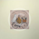 Meet the Mustards: The Doodle Express by Sam Toft, mounted miniature print. A fun picture a man called Mr Mustard taking his entourage of poodles (Doodles) on a bicycle ride.