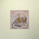 Meet the Mustards: The Doodle Express by Sam Toft, mounted miniature print. A fun picture a man called Mr Mustard taking his entourage of poodles (Doodles) on a bicycle ride.