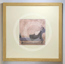 Meet the Mustards: Fifty Winks by Sam Toft, mounted miniature print. A fun print of a man laid down on a chaise longue having a nap with his dog. Framed in oak
