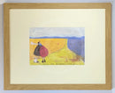 Meet the Mustards: The Flowers, The Sunshine and You by Sam Toft, mounted miniature Print. A couple gazing into a field full of flowers with their black and white dog. Framed in oak.