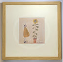 Meet the Mustards: Good Day Sunshine by Sam Toft, mounted miniature print. A fun print of a man stood admiring his large tall sunflower. Framed in oak.