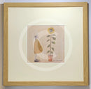Meet the Mustards: Good Day Sunshine by Sam Toft, mounted miniature print. A fun print of a man stood admiring his large tall sunflower. Framed in oak.