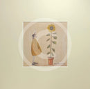 Meet the Mustards: Good Day Sunshine by Sam Toft, mounted miniature print. A fun print of a man stood admiring his large tall sunflower. 