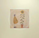 Meet the Mustards: Good Day Sunshine by Sam Toft, mounted miniature print. A fun print of a man stood admiring his large tall sunflower. 