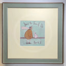 Meet the Mustards: Just the Two of Us, You & I by Sam Toft, mounted miniature print. A man and his dog sit in a moment’s reflection. Framed in Nordic Blue.