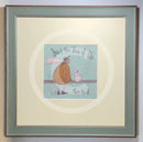 Meet the Mustards: Just the Two of Us, You & I by Sam Toft, mounted miniature print. A man and his dog sit in a moment’s reflection. Framed in Nordic Blue.