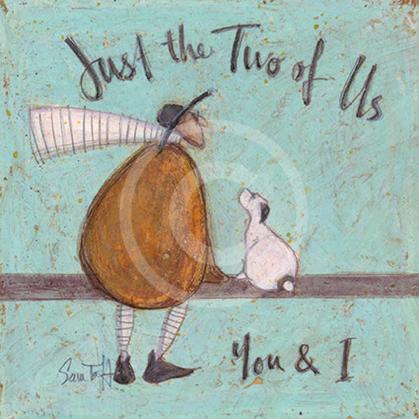 Meet the Mustards: Just the Two of Us, You & I by Sam Toft, mounted miniature print. A man and his dog sit in a moment’s reflection. 